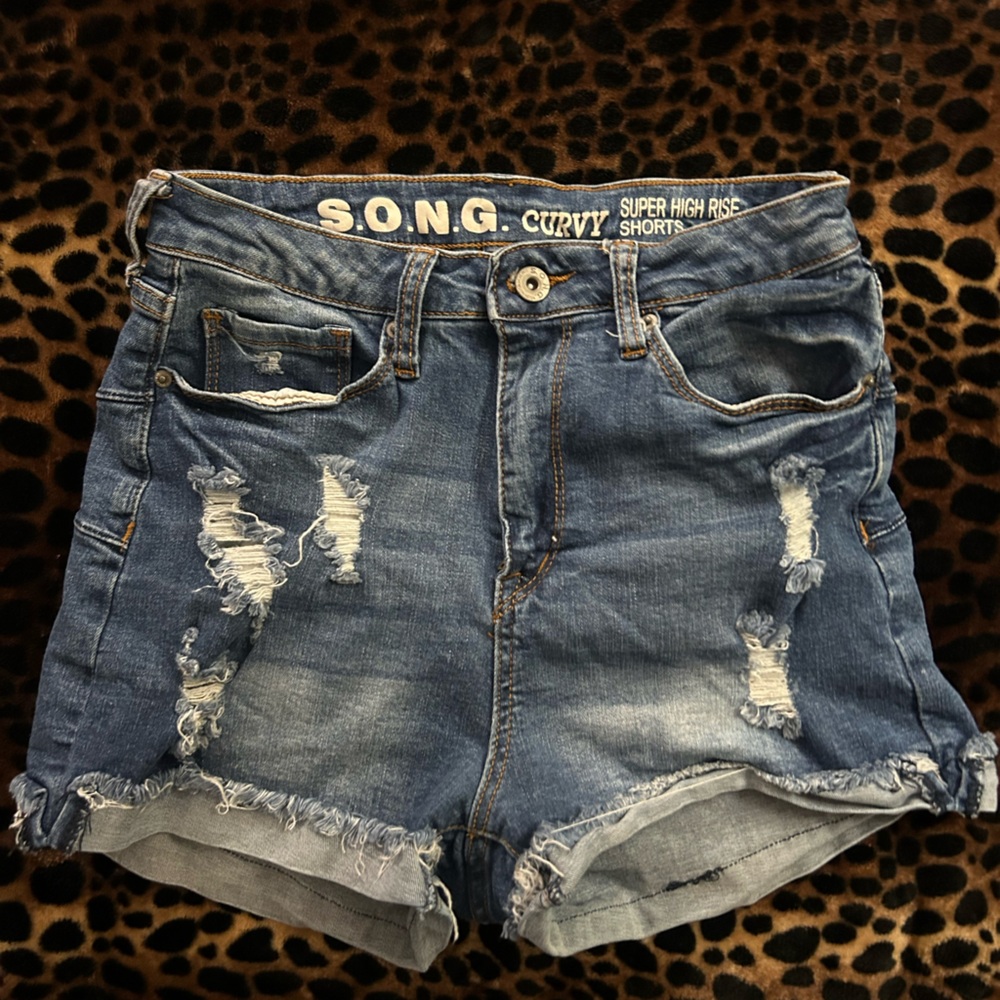 SONG Distressed Blue Denim Cutoff Shorts